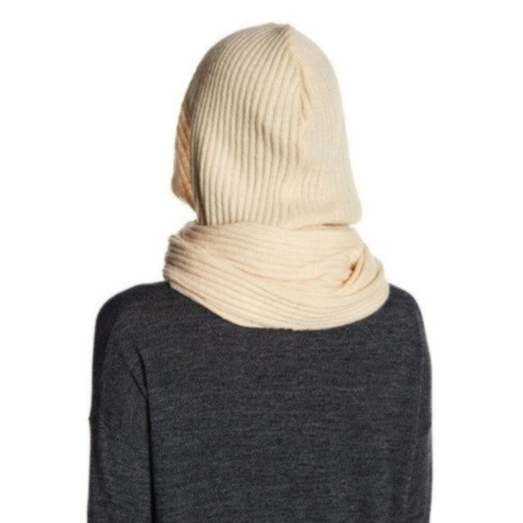 Free People Bottom Line Hooded Rib Cowl, Cream - Picture 2 of 4